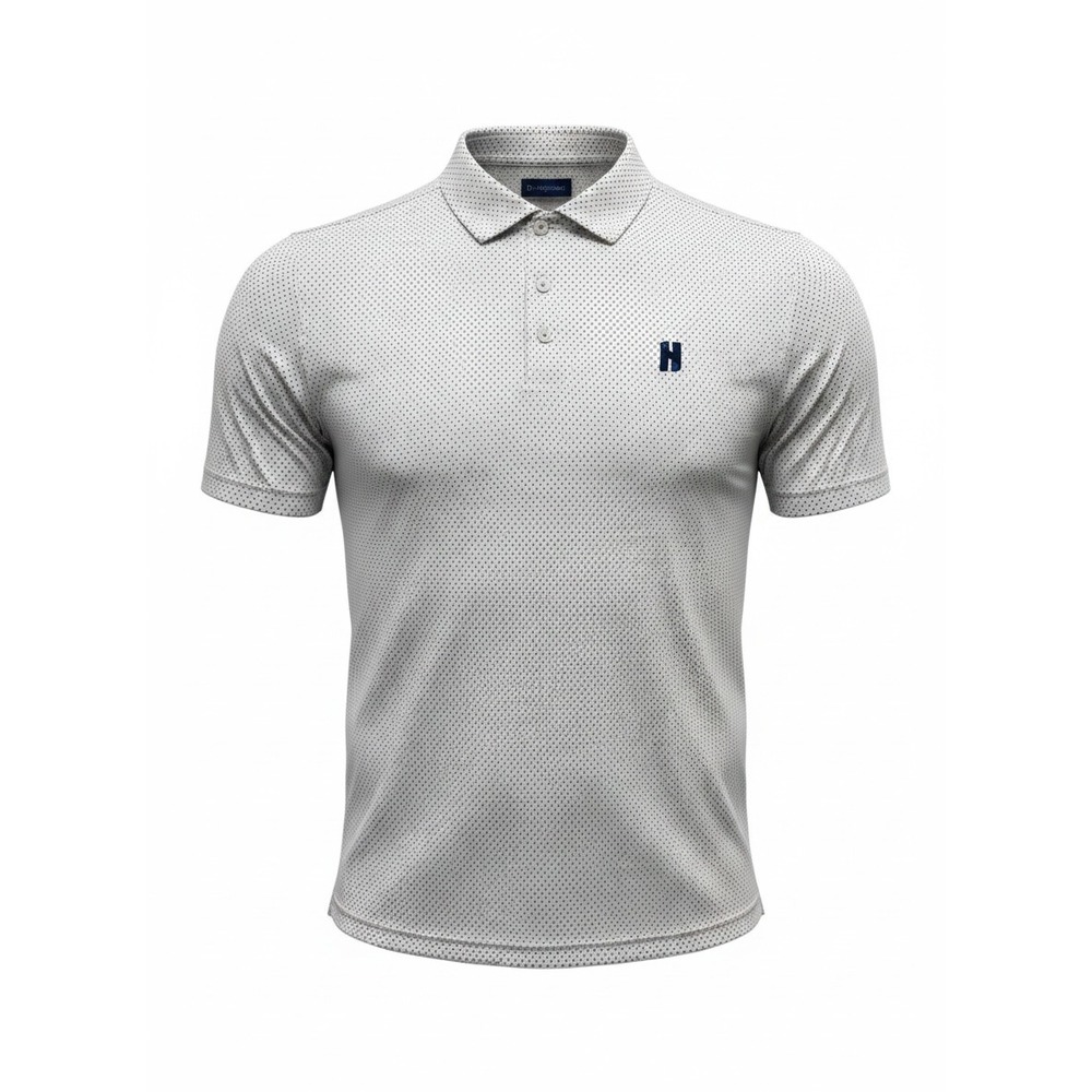 B. Draddy Sport Mens Medium White Navy Blue Micro Dot Performance Polo (AA18)